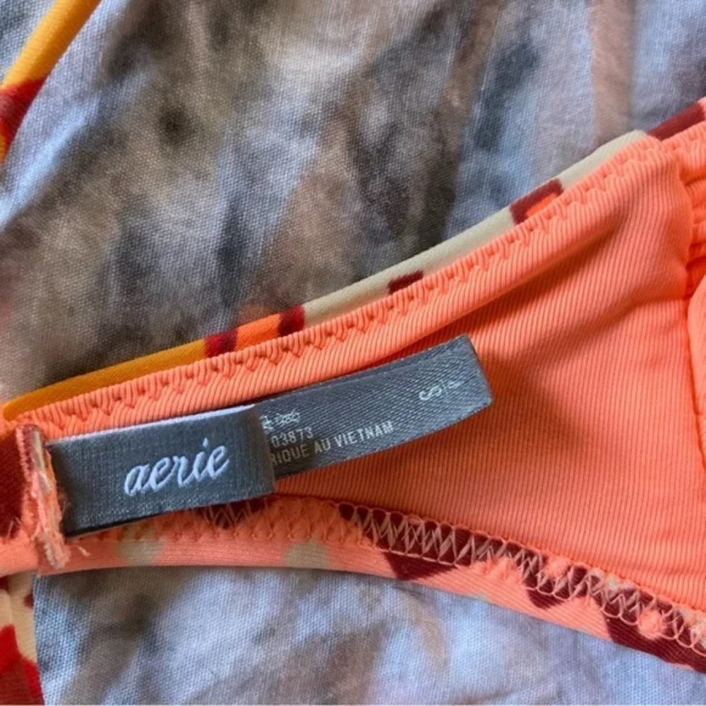NWOT Aerie Orange Tan Tribal Print String Tie Padded Bandeau Bikini Top Size S - Picture 4 of 5